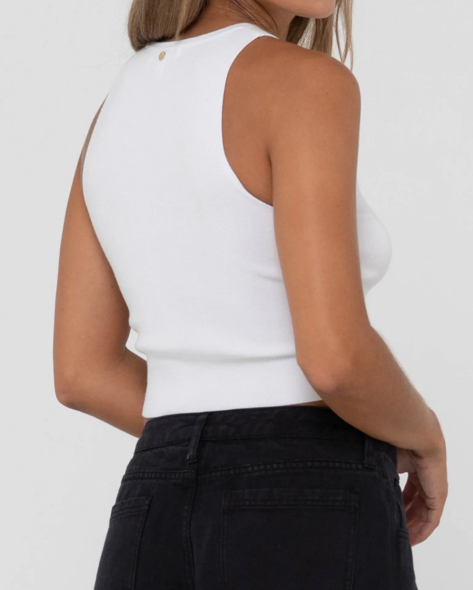 Amelia Knit Racer Crop Tank Top | Rusty Store