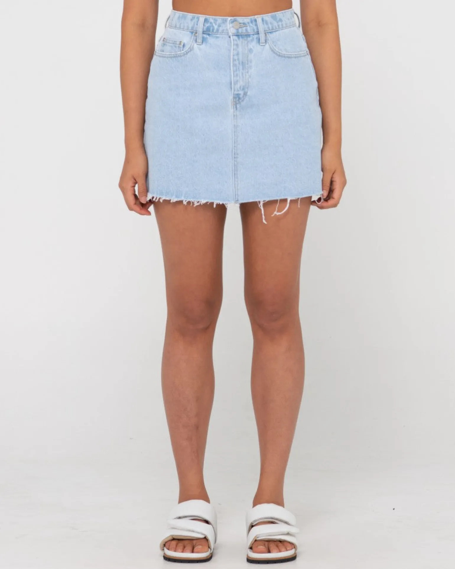 Celeste High Waisted Frayed Denim Skirt | Rusty Store