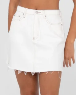 Celeste High Waisted Frayed Denim Skirt | Rusty Clearance