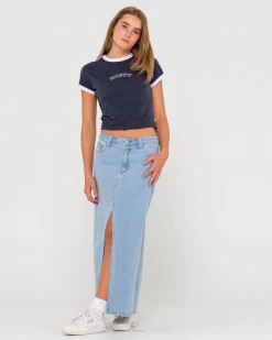 Celeste Low Rise Denim Maxi Skirt | Rusty Online