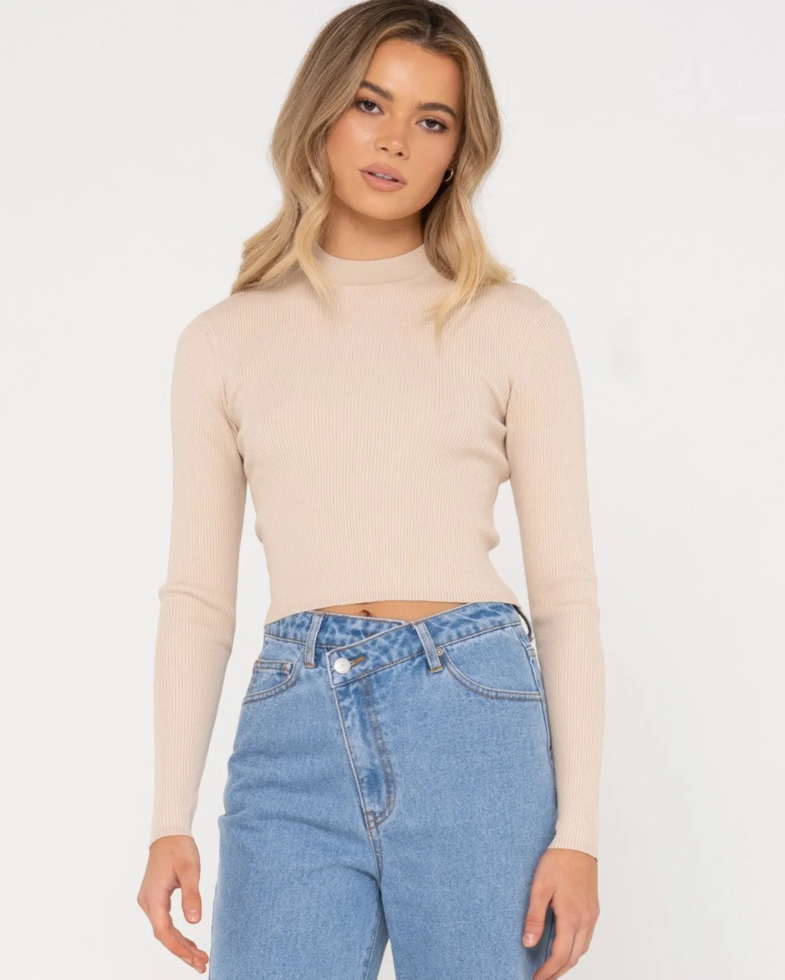 Charis Mock Neck Long Sleeve Knit Top | Rusty Hot