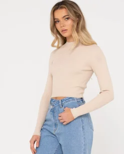 Charis Mock Neck Long Sleeve Knit Top | Rusty Hot
