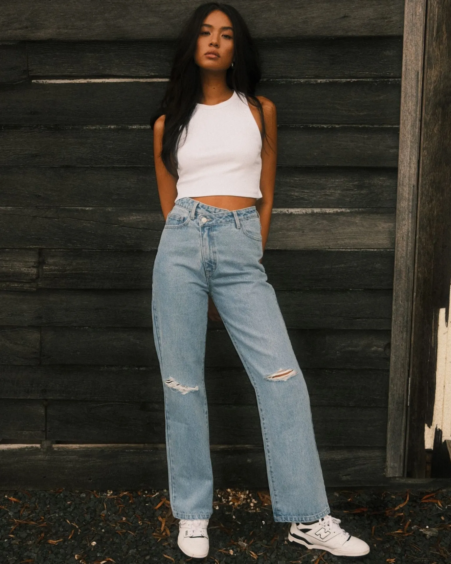 Chloe High Waisted Distressed Straight Jean | Rusty New