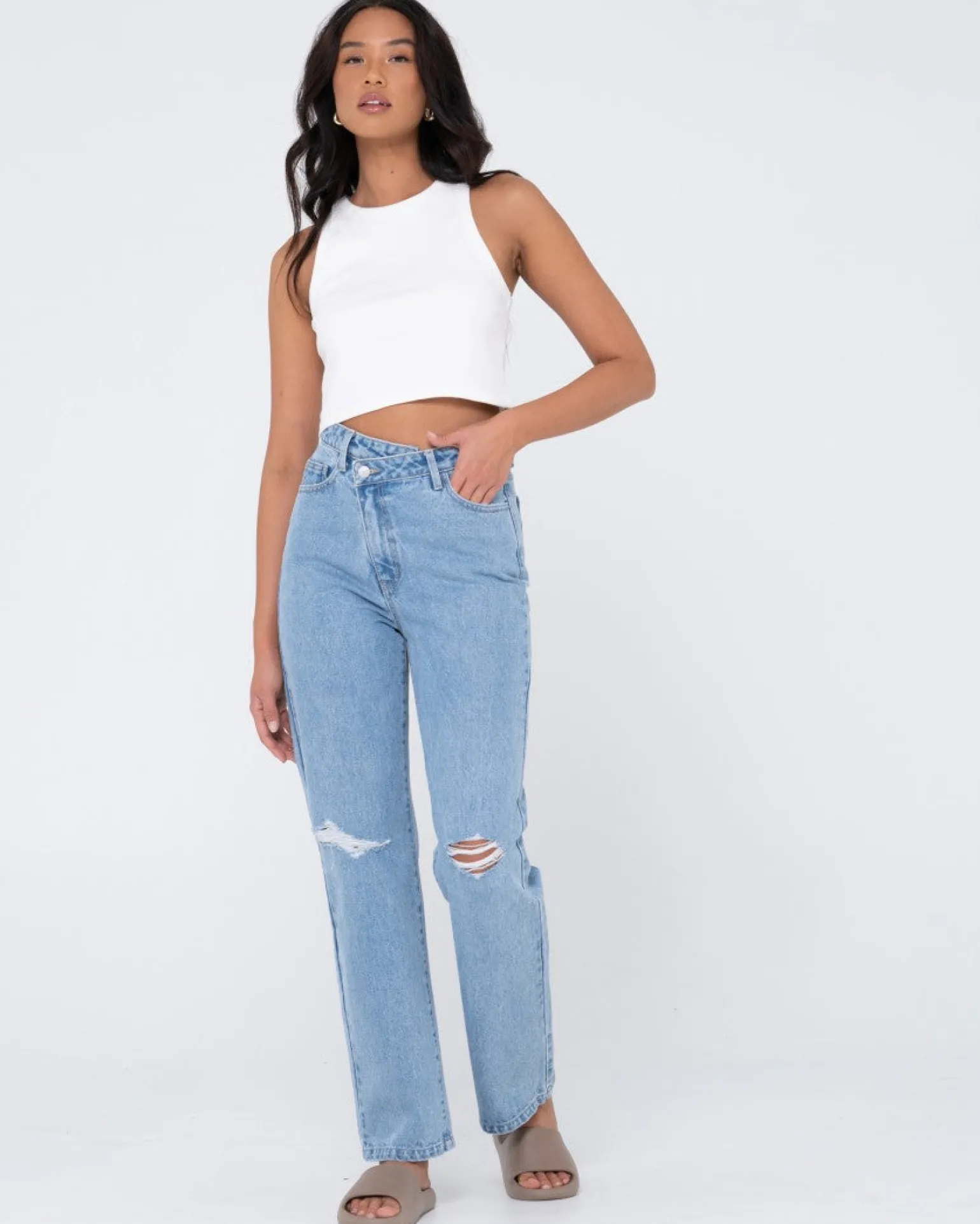 Chloe High Waisted Distressed Straight Jean | Rusty New
