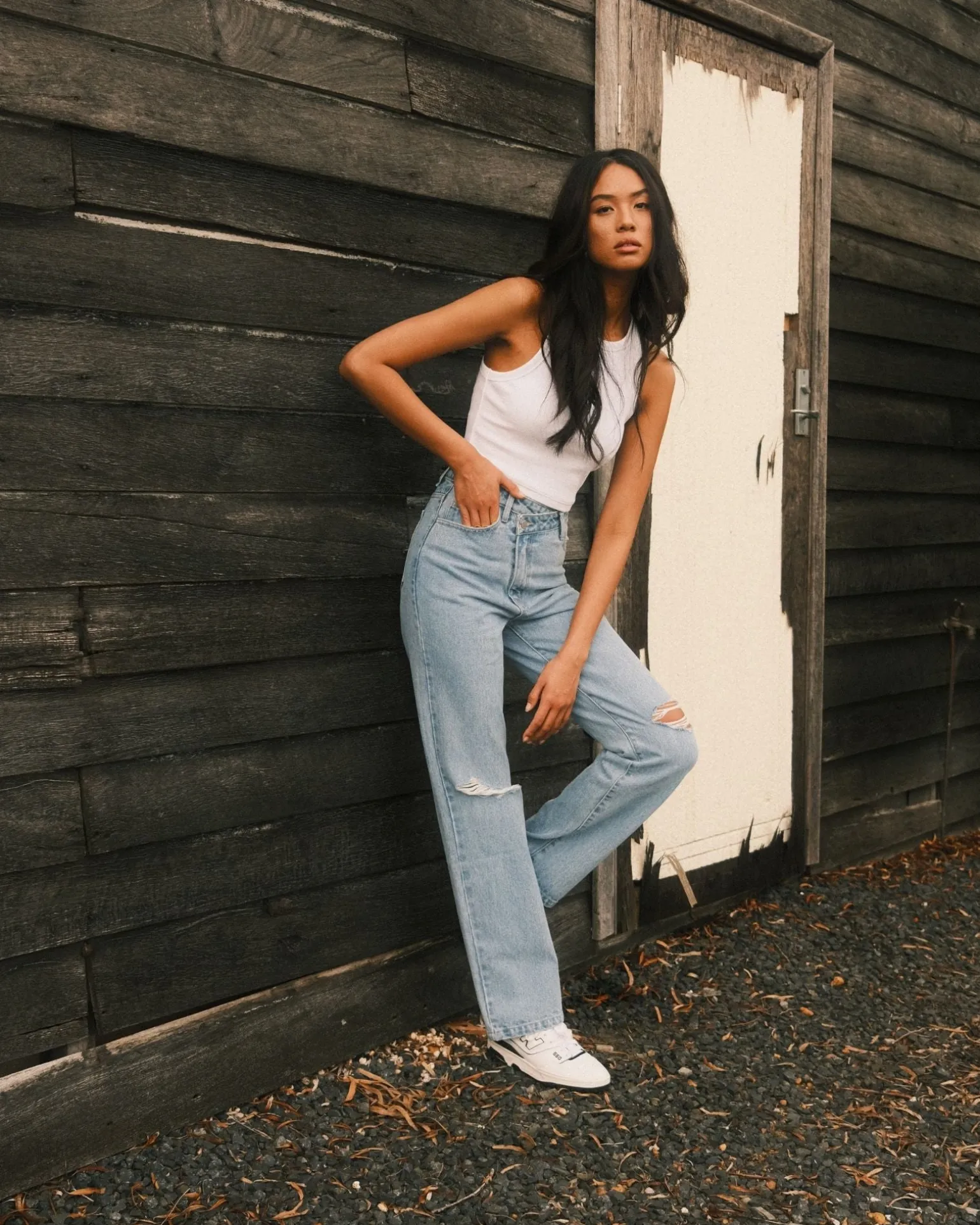 Chloe High Waisted Distressed Straight Jean | Rusty New