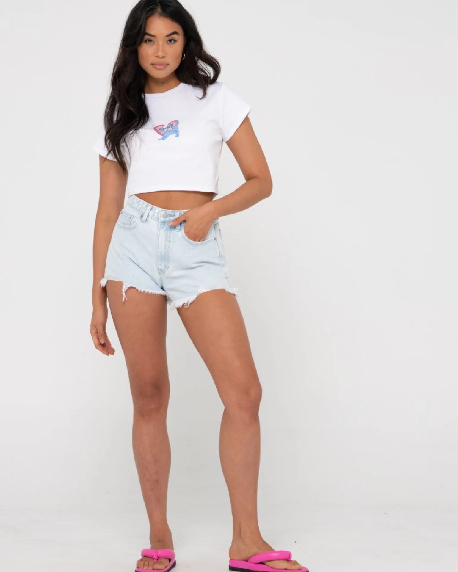 Dime High Waisted Frayed Denim Short | Rusty Fashion