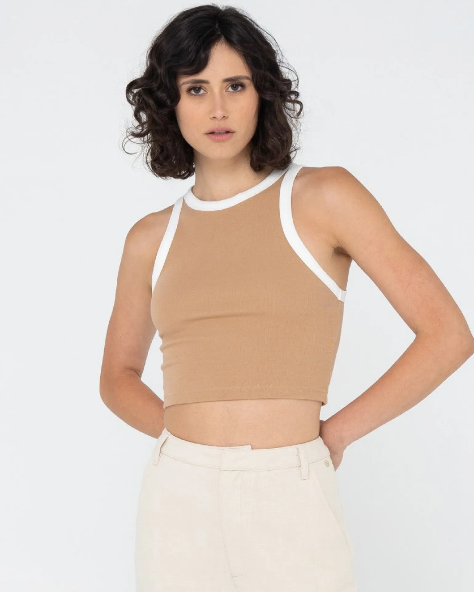 Everywhere Contrast Crop Racer Tank | Rusty Cheap