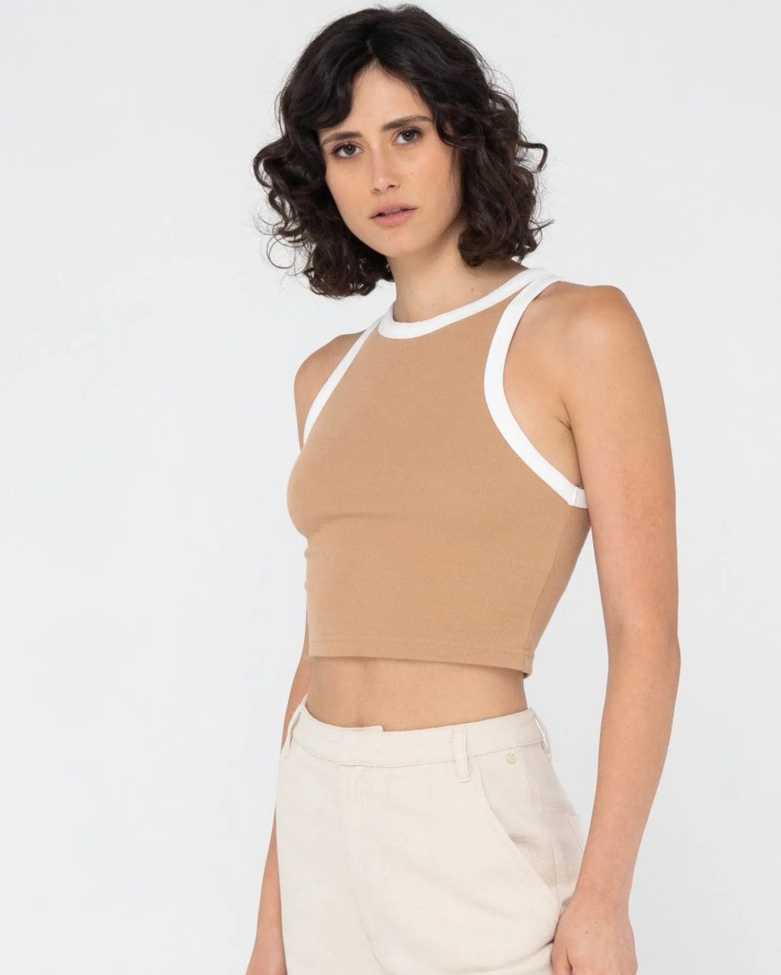 Everywhere Contrast Crop Racer Tank | Rusty Cheap