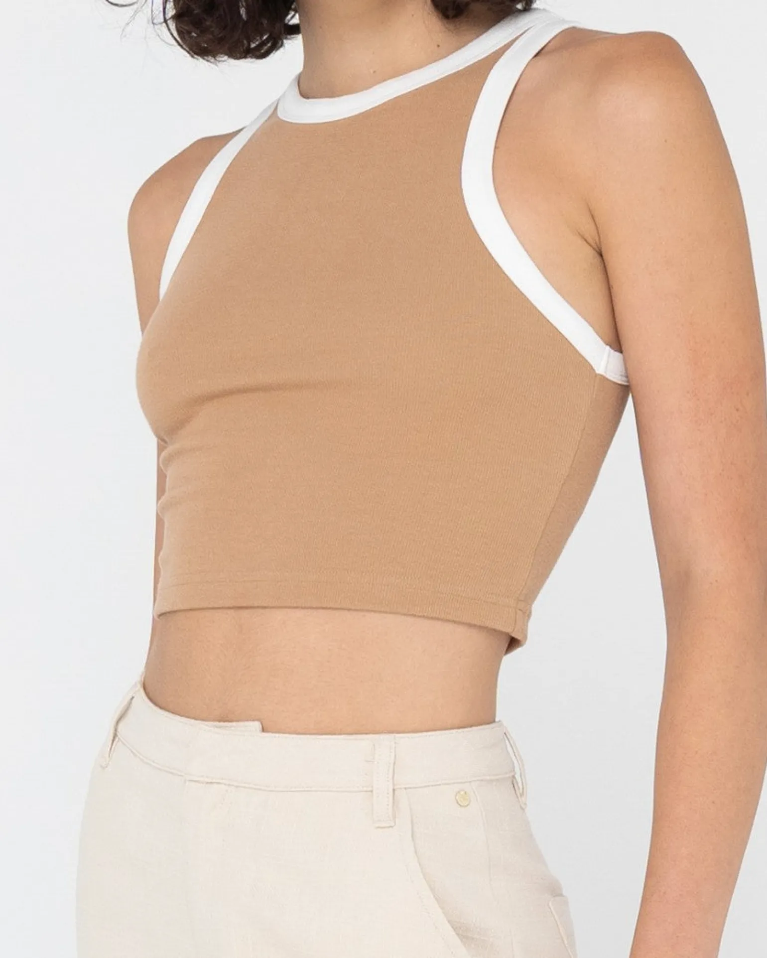 Everywhere Contrast Crop Racer Tank | Rusty Cheap