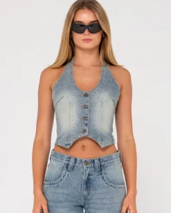 Flip Mommy Halter Neck Denim Vest | Rusty Hot