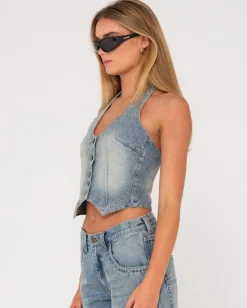 Flip Mommy Halter Neck Denim Vest | Rusty Hot