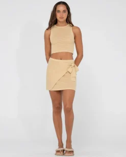 Harri Ribbed Knit Sarong Mini Skirt | Rusty Flash Sale