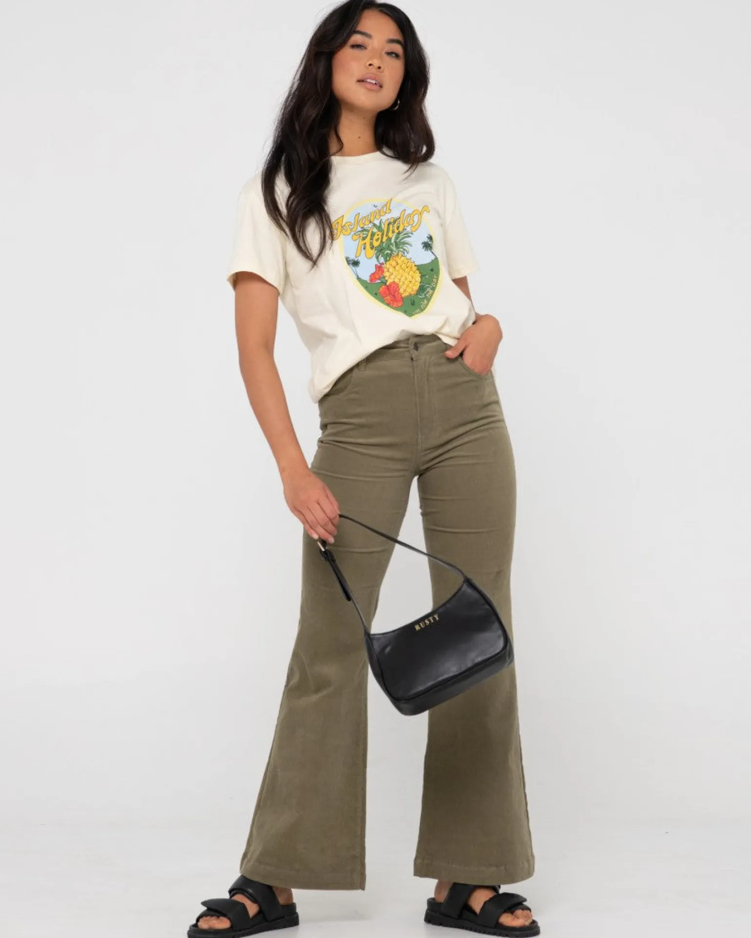 High Waisted Flare Cord Pant | Rusty Hot