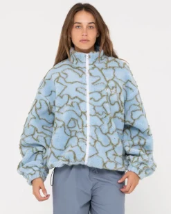 Low Tides Printed Zip Through Sherpa Fleece | Rusty Flash Sale