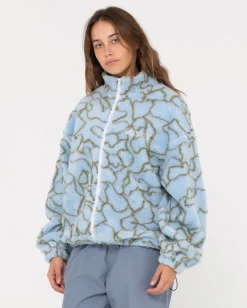 Low Tides Printed Zip Through Sherpa Fleece | Rusty Flash Sale