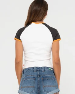 Mojo Dojo Ribbed Raglan Tee | Rusty Store