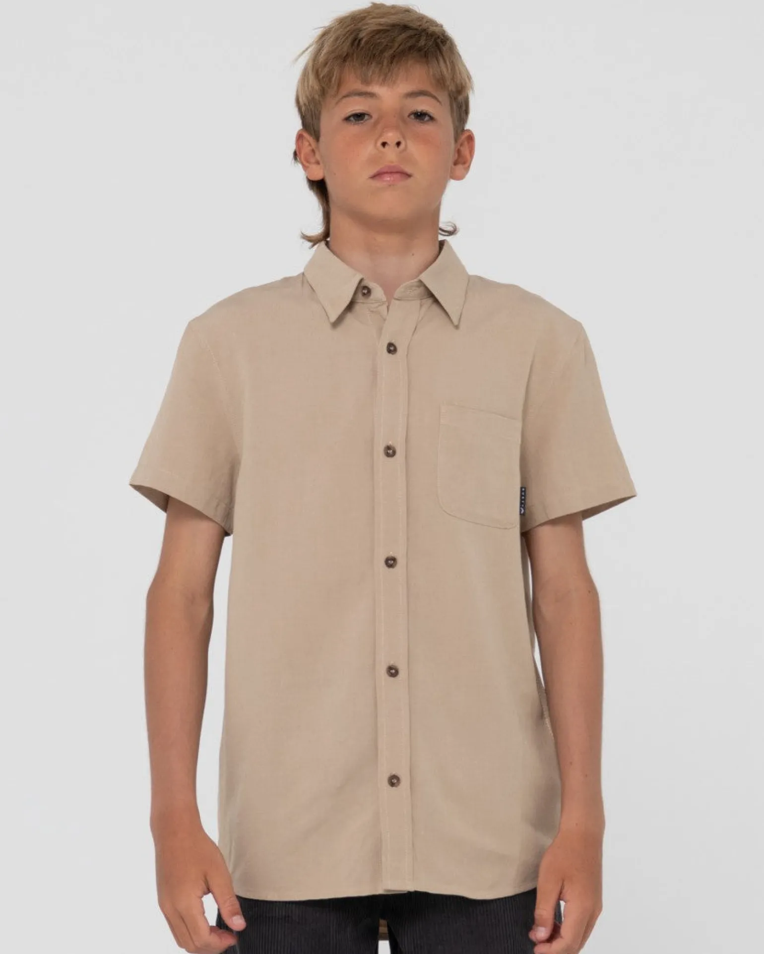 Overtone Short Sleeve Linen Shirt Boys | Rusty Flash Sale