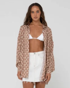 Panama Printed Oversized Long Sleeve Shirt | Rusty Hot