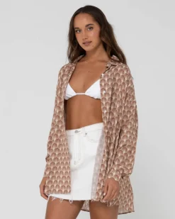 Panama Printed Oversized Long Sleeve Shirt | Rusty Cheap