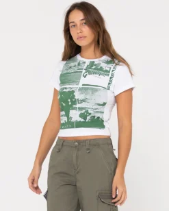 Greetings Skimmer Graphic Baby Tee | Rusty Fashion
