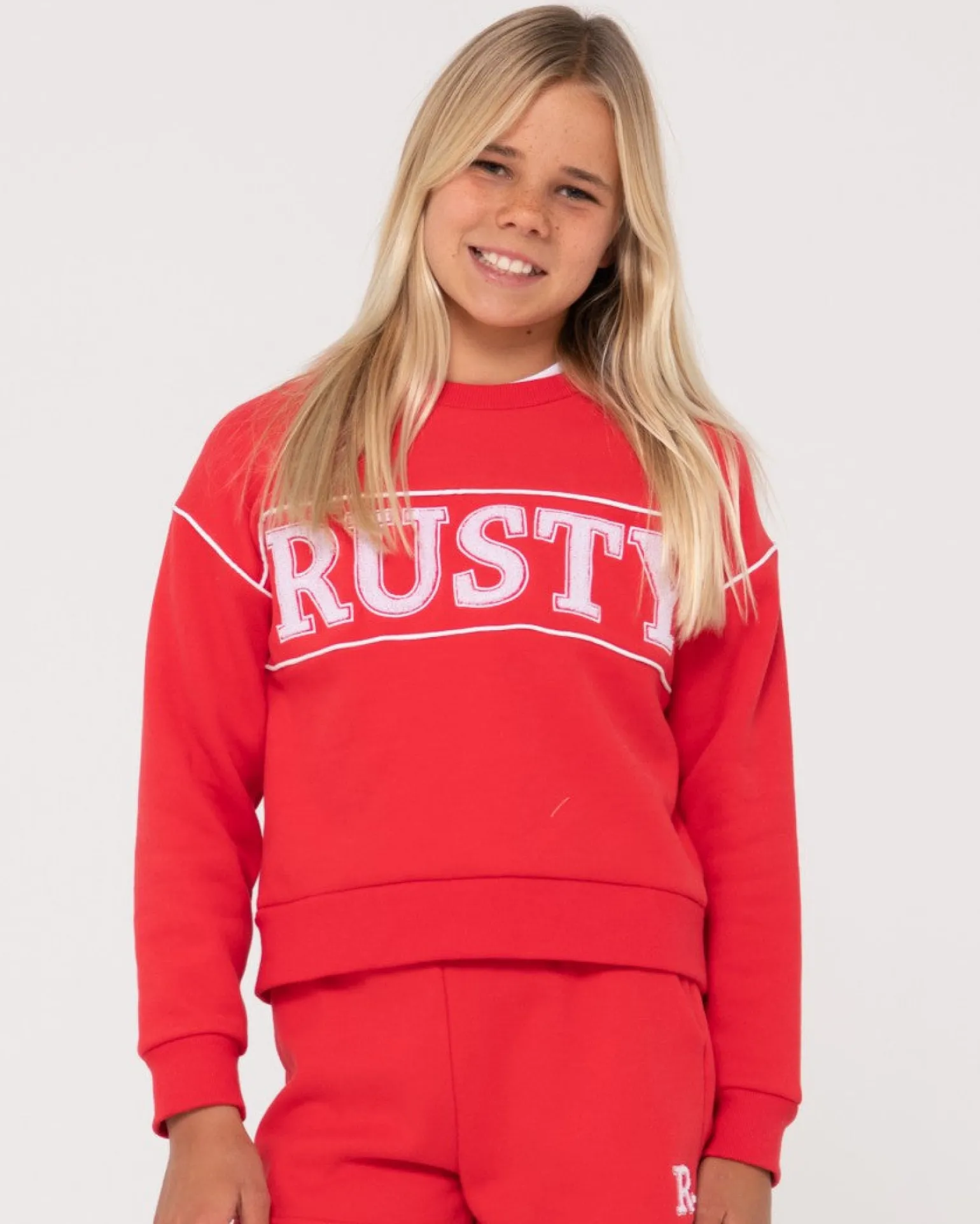 Line Oversize Crew Fleece Girls | Rusty Flash Sale
