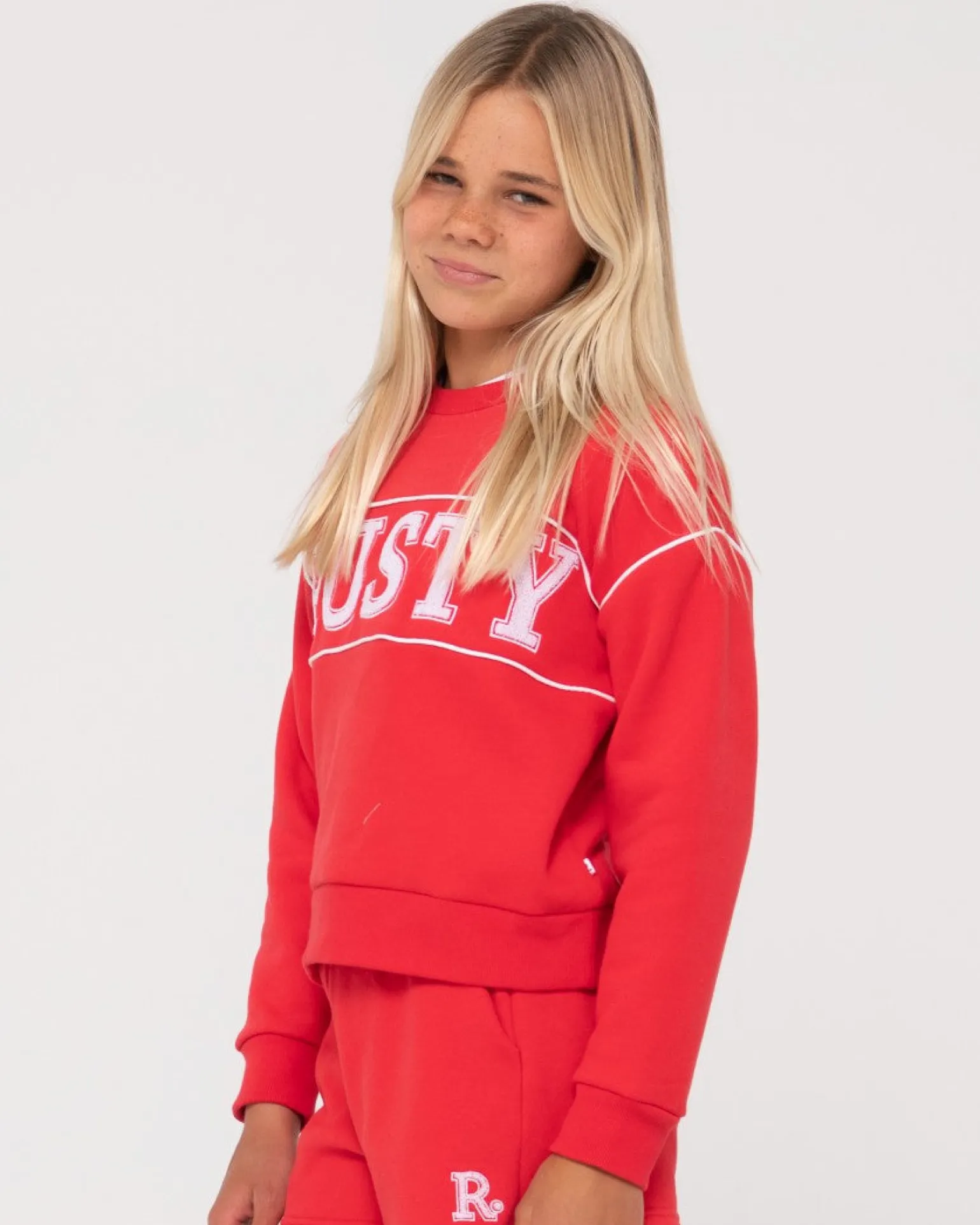 Line Oversize Crew Fleece Girls | Rusty Flash Sale