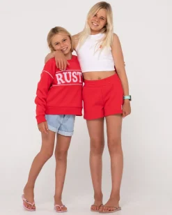 Line Oversize Crew Fleece Girls | Rusty Flash Sale