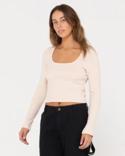 Scarlett Ribbed Long Sleeve Top | Rusty Hot