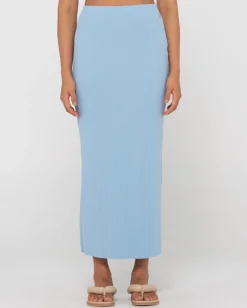 Scarlett Ribbed Mid Rise Maxi Tube Skirt | Rusty Cheap