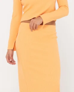 Scarlett Ribbed Mid Rise Maxi Tube Skirt | Rusty Discount