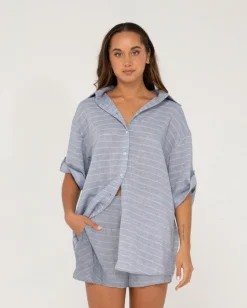 Siena Striped Oversized Shirt | Rusty Hot