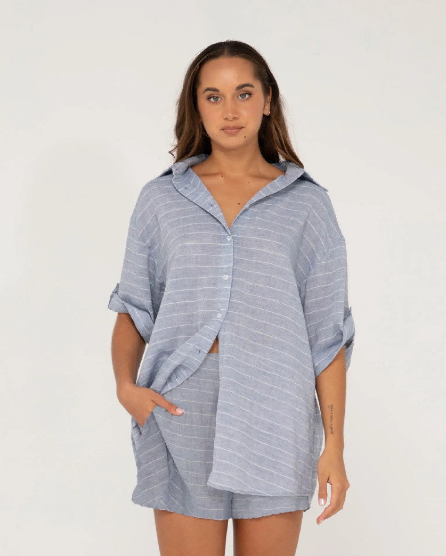 Siena Striped Oversized Shirt | Rusty Hot