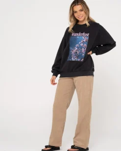 Wanderlust Oversize Graphic Crew Fleece | Rusty Outlet