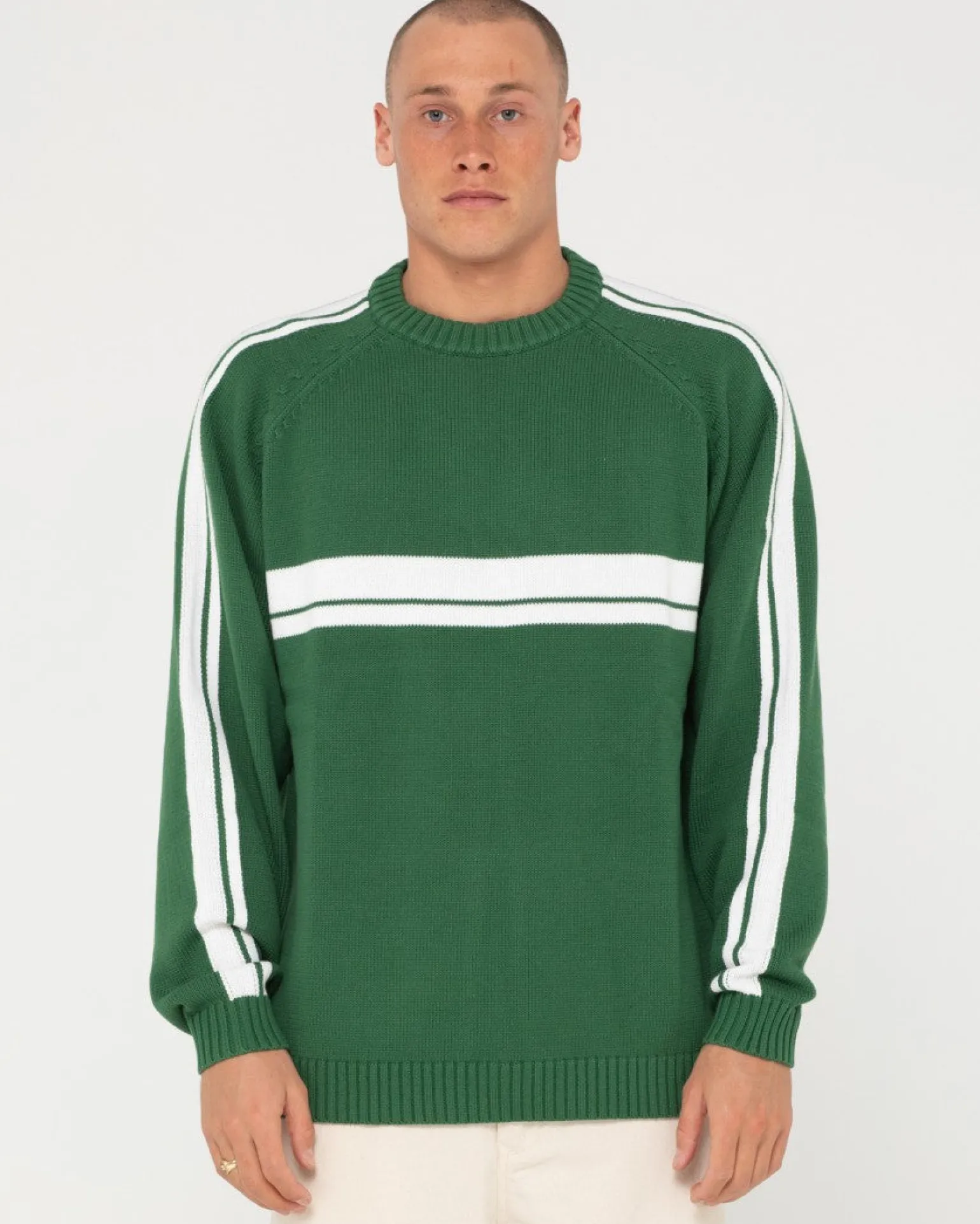 White Lines Crew Neck Knit Sweater | Rusty Best Sale