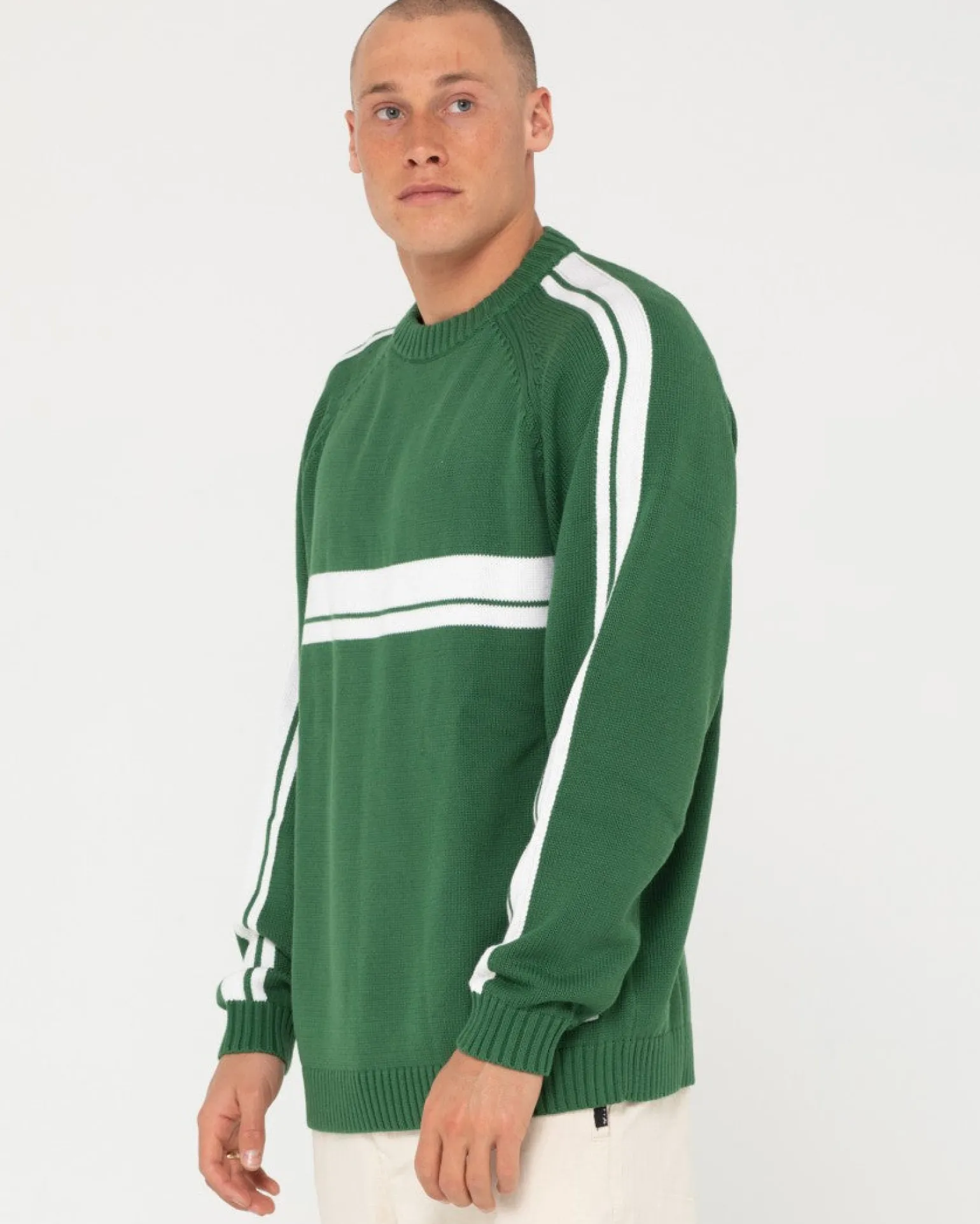 White Lines Crew Neck Knit Sweater | Rusty Best Sale